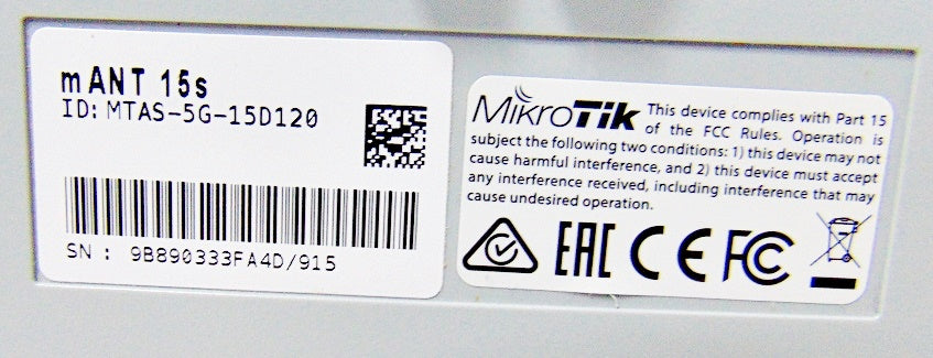 ANTENA SECTORIAL MIKROTIK MTAS-5G-15D120 15DBI 5.8GHZ 120º