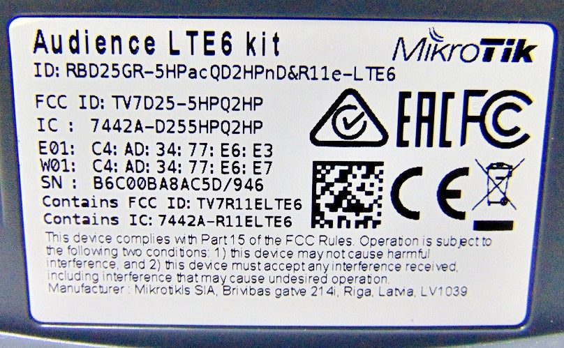 MIKROTIK AP LTE RBD25GR-5HPACQD2HPNDR11E-LTE6 AUDIENCIA 4G