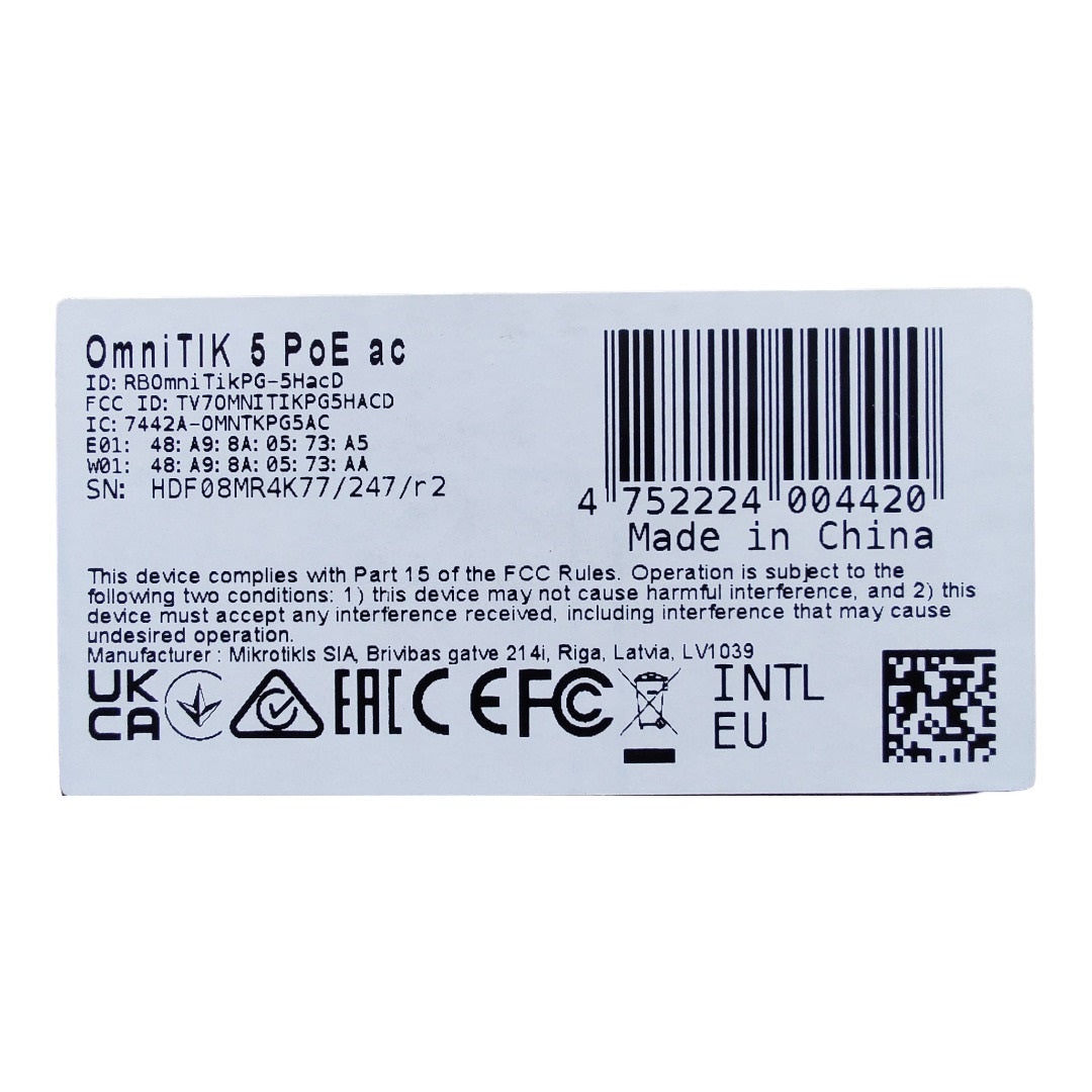 MIKROTIK ANTENA OMNITIKPG-5HACD 7.5DBI 5GHZ 5 POE AC S/CX